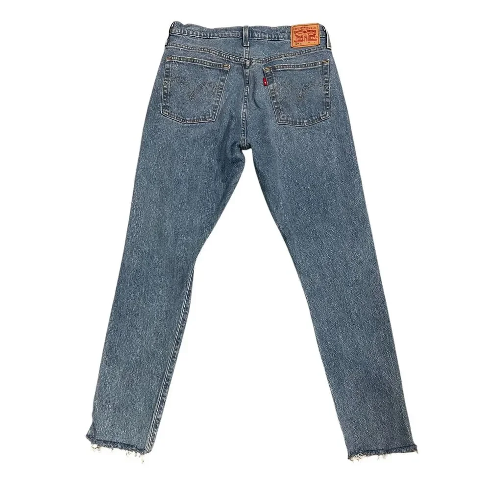 LEVI STRAUSS Men's 501S Skinny Fit Button Fly Blue Jeans Raw Hem Stretch 30X30